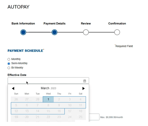 Autopay schedule options